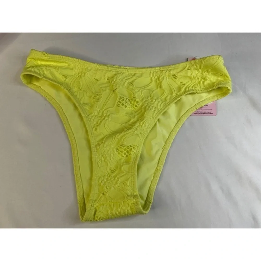 Hurley Aloha‎ De Mele Crochet Mid Rise Cheeky Bikini Bottom Electric Lime M NEW